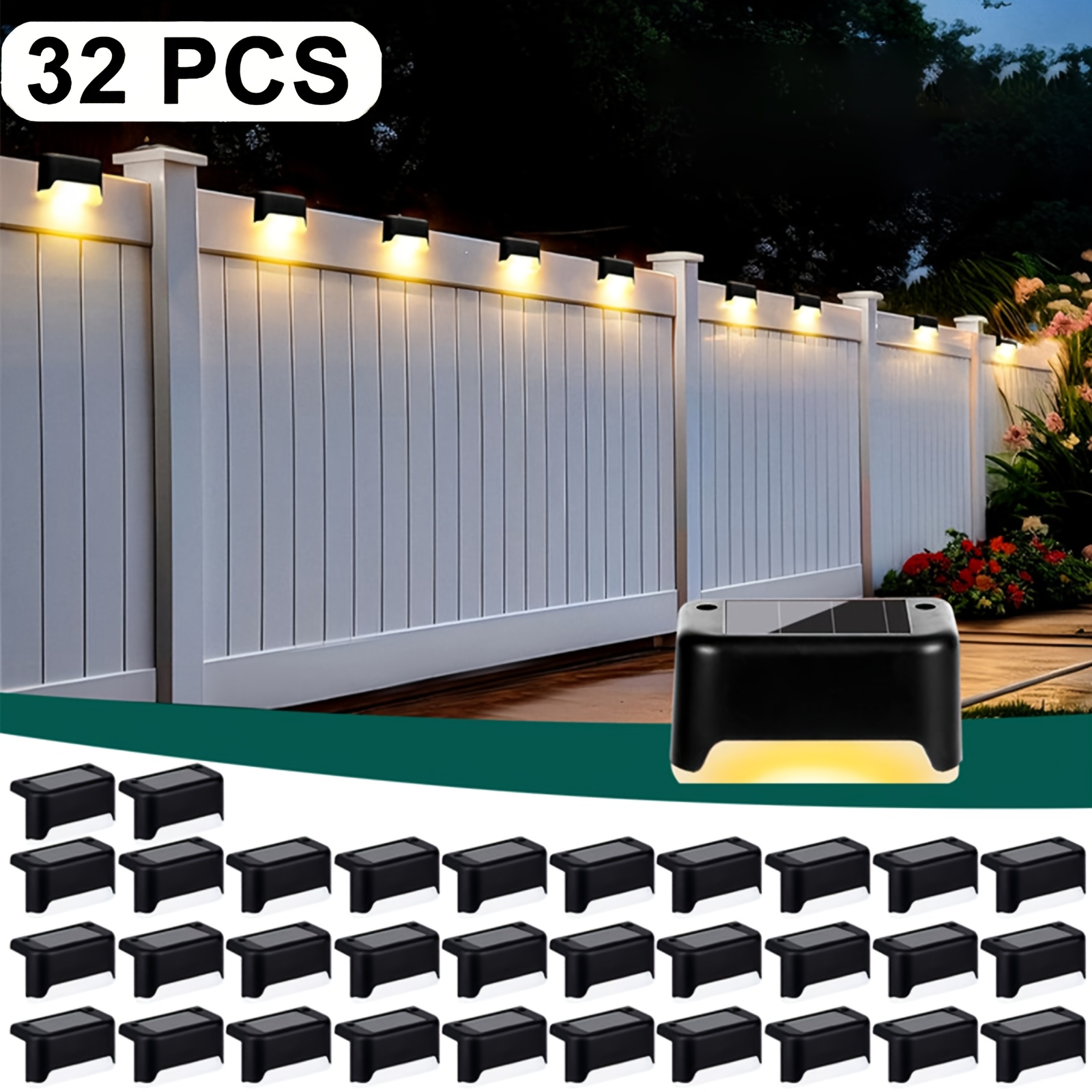 16 32pcs solar powered led deck lights auto on off 12 hours continuous lighting for outdoor stairs fence pathway enhances night safety and   solar step lights outdoor garden decoration ideal gift