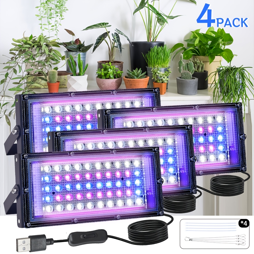 Image of 50leds Led , Low Heat, Long , Usb With Switch, 150cm Cord, Metal Lanyard, , For Indoor Garden, Greenhouse, Grow Tent, Accelerates For Vegetables & Fruits, Iron Casing, 2/3/4 Pack