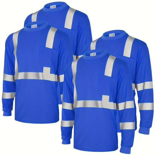 4pcs long sleeve safety shirt high visibility reflective construction work shirts for men women xxl blue