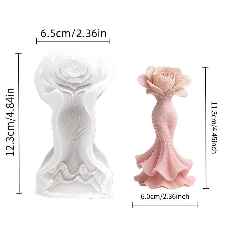 TEMU 1pc 1-cavity 3d Flower Skirt Silicone Mold With Wavy Hem & Smooth Lines - Reusable Suitable For Candles, Resin, Plaster Crafts | Floral Base For