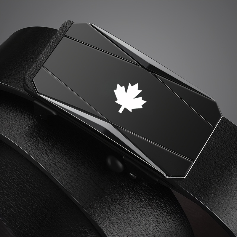 Maple Leaf Pattern Men's Ratchet Belt Automatic Buckle Dress Pants