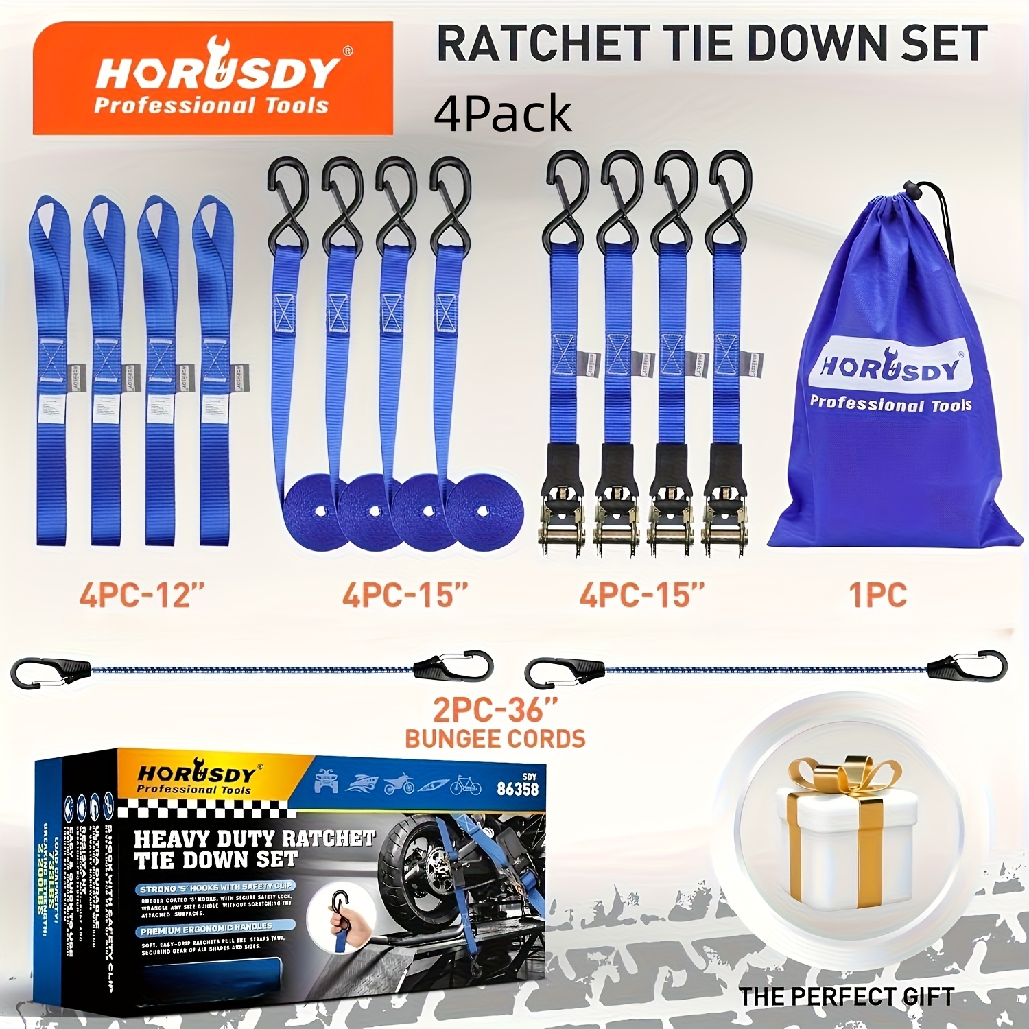 TEMU Ratchet Straps Heavy Duty, Tie Down Straps Ratchet Set, Safety Lock S Hooks, Best For Moving, Securing Cargo, Kayaks, Mountain (4 Pack)