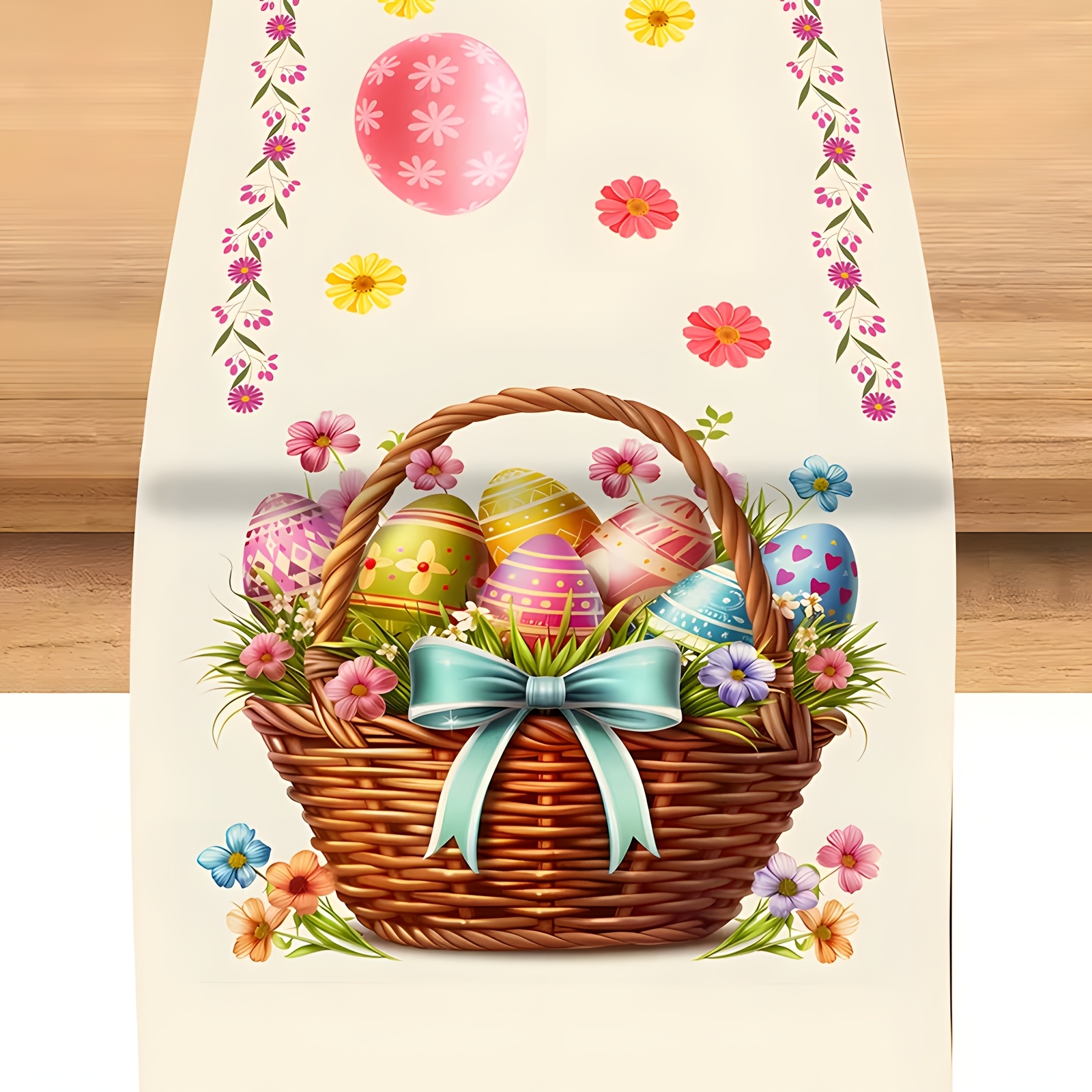 TEMU Spring Easter Cute Bunny Table Runner, Table Runner, Basket Decoration Table Runner, Holiday Celebration Decoration, Spring, Summer Table Runner