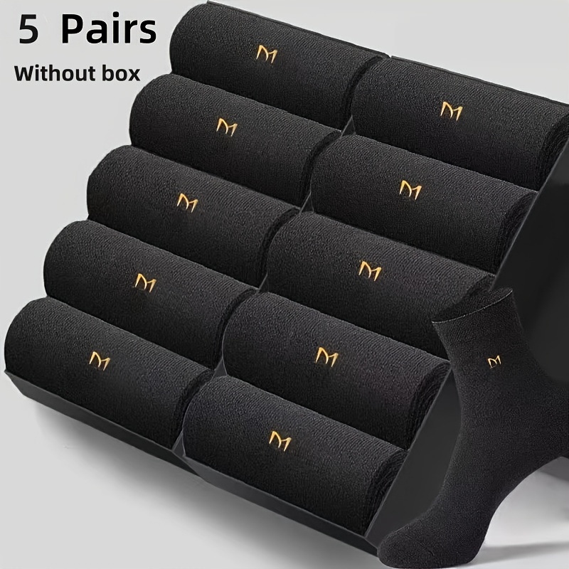 Image of Men's And Women's Mid-calf Socks 5 Pairs, , Solid Color, Fabric, Hand Wash/, Suitable For , Basketball, Running