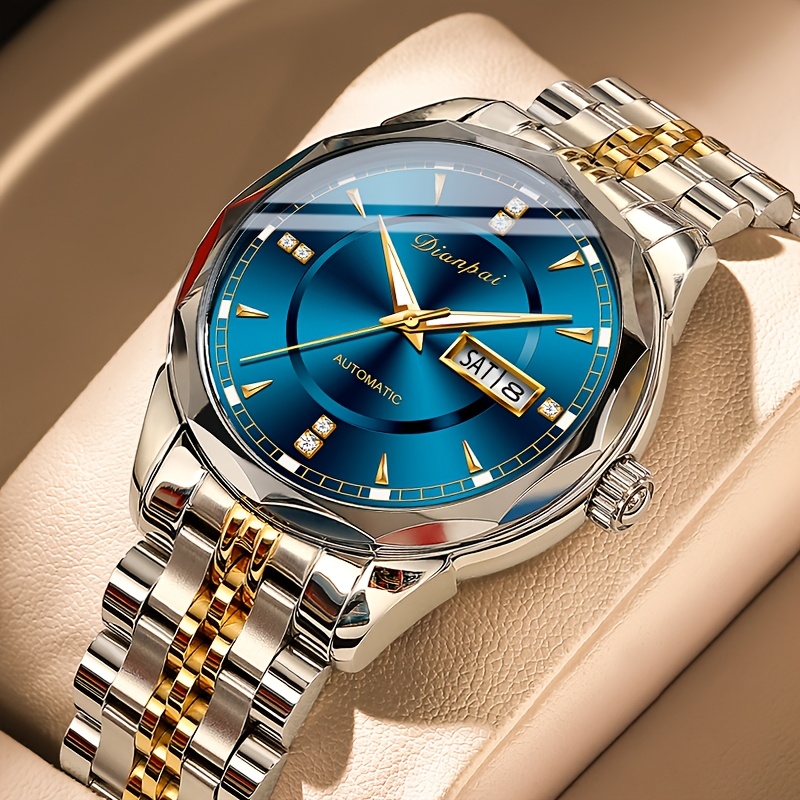 Image of Men' Mechanical Watch With Luminous Features, Made Of Stainless Steel, Perfect For Casual Wear. This Luxury Self-winding Watch Is An Ideal Gift For Men, Without Battery