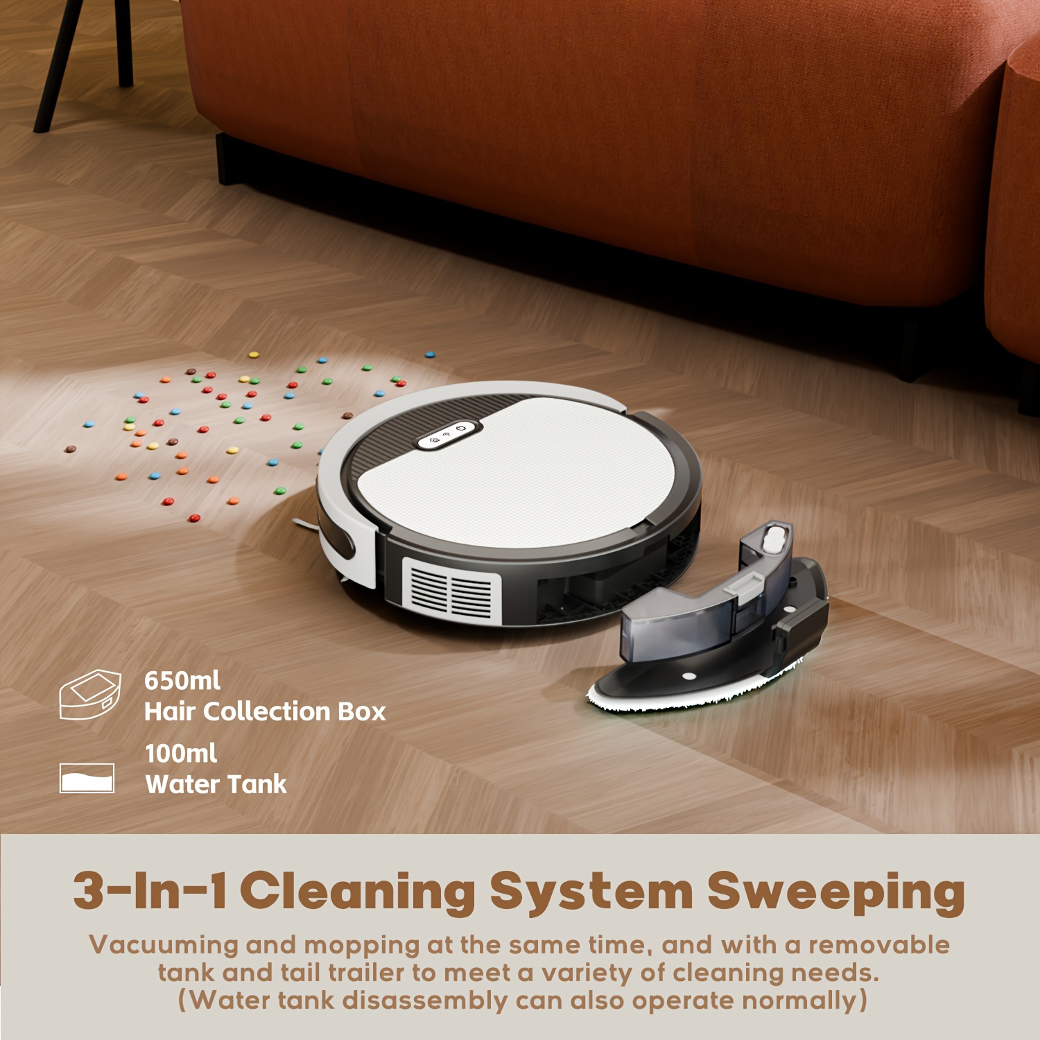 

Robot Vacuum And Mop Combo 2 In 1, 4000pa Strong Suction, Robotic Vacuum Cleaner, 120 Mins Max, App/remote/voice Contro, Self-charging, Good For Carpet, Hard Floor, White Black