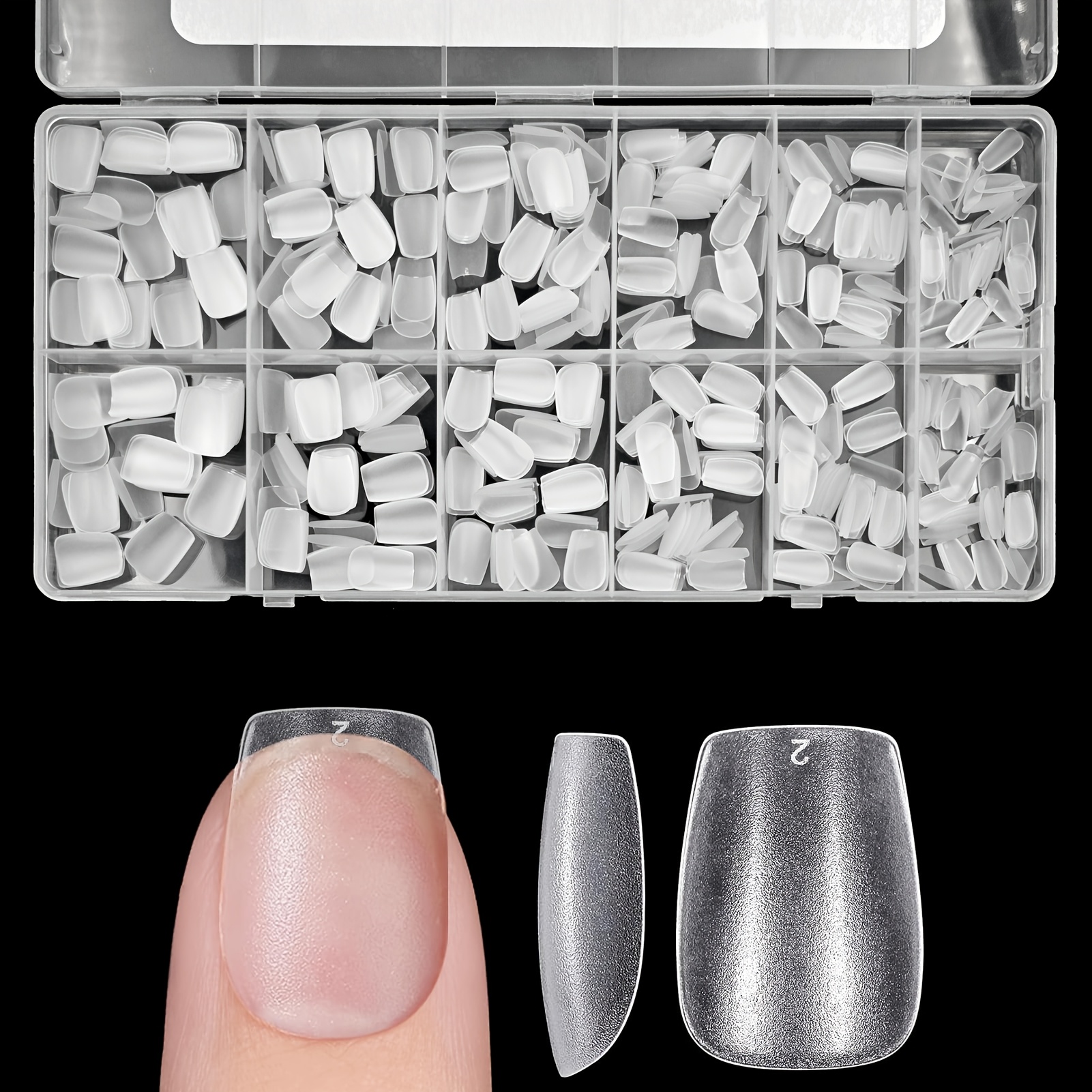 Image of 600pcs Transparent Almond/coffin/square For Nail Tips - Medium/short Length, Full Matte, Soft Gel Abs False For Nails, Full Cover Press On For Nail Kit For Nail Art Extension