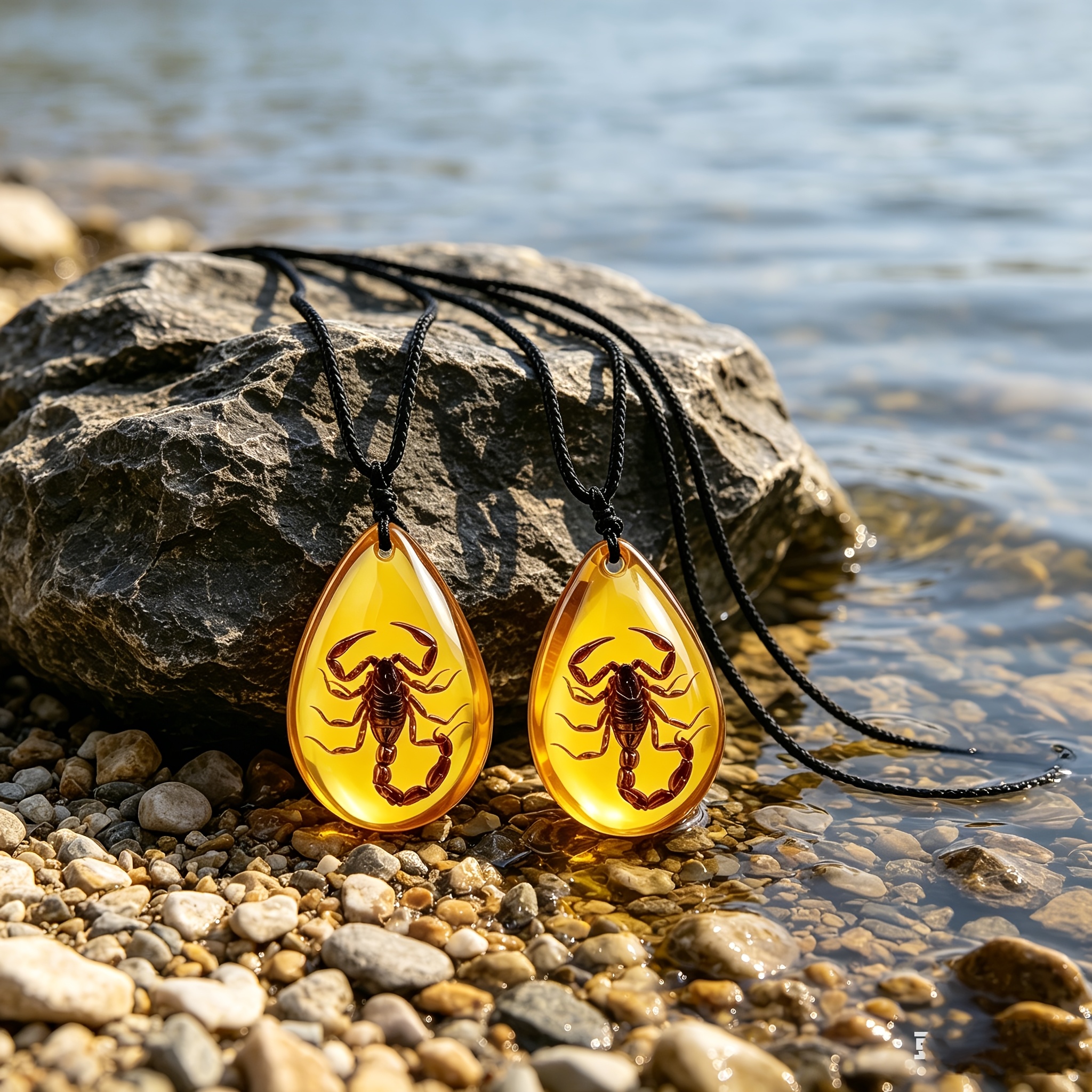 2pcs Imitation Amber Scorpion Pattern Pendant Necklace Set, Unisex