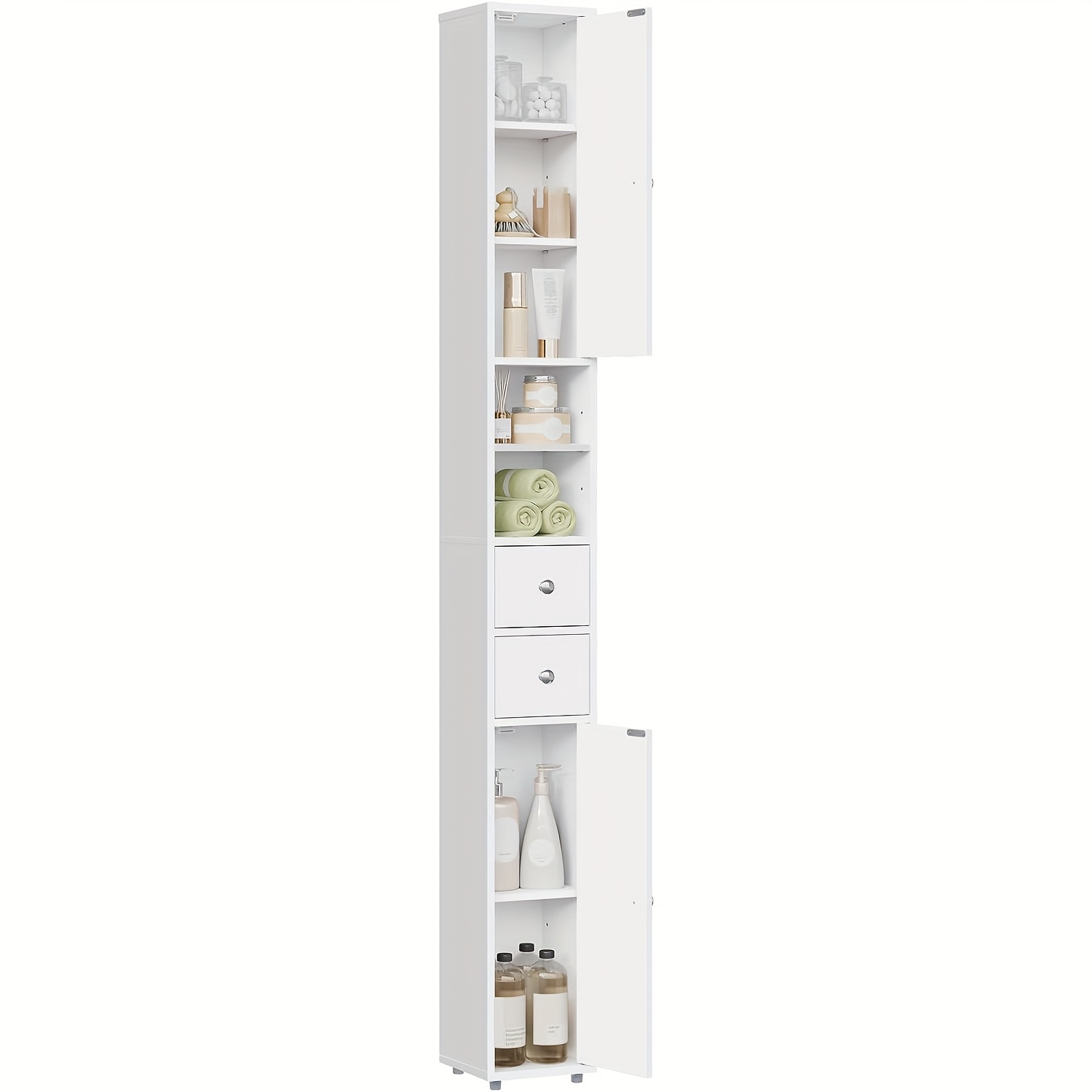 1pc medicine cabinet bathroom cabinet narrow tall bathroom cabinet with drawers compartments adjustable shelves doors white mdf 20 x 180 x 20cm