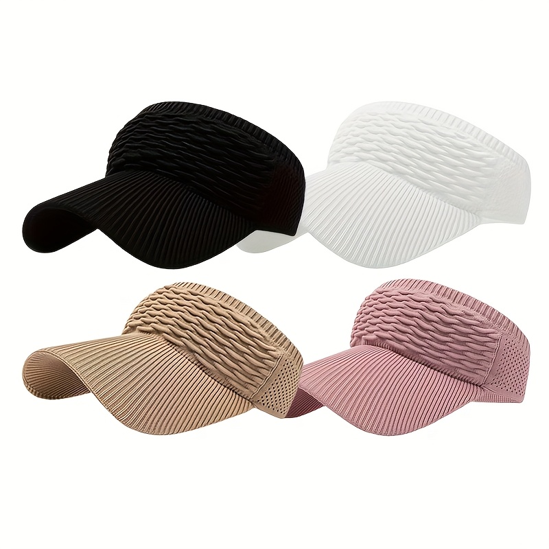 TEMU 4pcs Visières Acryliques, Couleur Unie Légère, Style à Enfiler, Lavable en Machine, Extensible, avec Partie Supérieure Unie, pour Femmes, Été,
