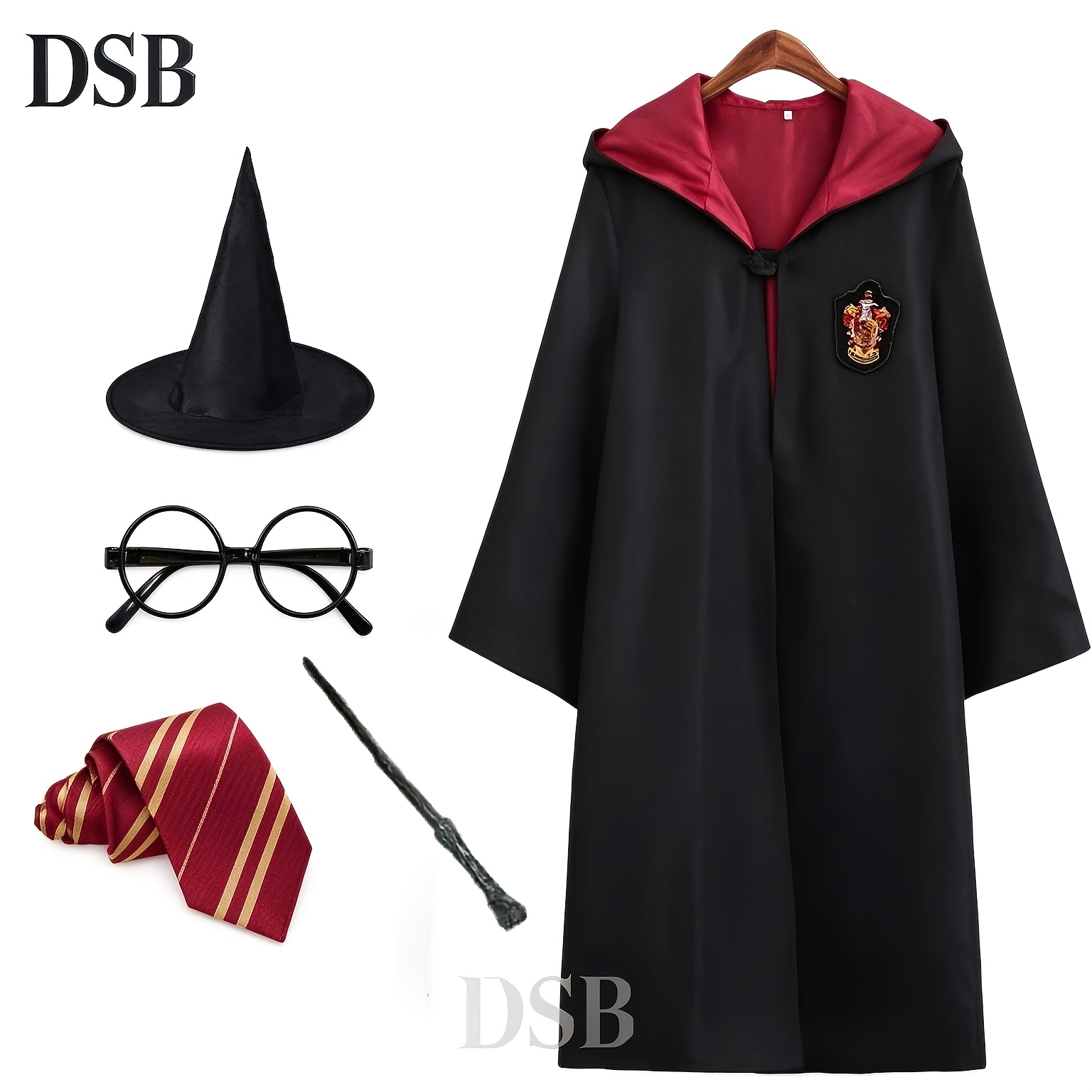 TEMU 5pcs Harry Potter Costume Robes, Wands, Hats And Additions. Suitable For Adults, Men And Women. Applicable For Festivals Such As Halloween,