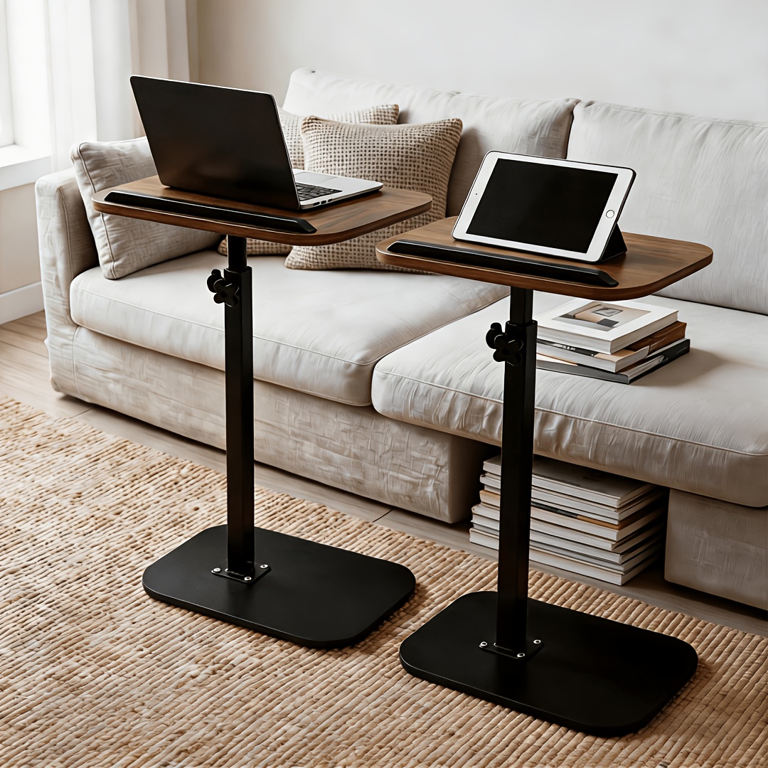 TEMU 2pcs Side Table , Height Adjustable Small Table Made Of Bamboo And Wood, Metal Coffee Table, Sofa Side Table, Table For Bed/living
