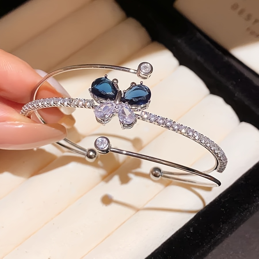 TEMU 1pc Women's Elegant 3-layer Blue Open Bangle, Suitable For Casual Wear, Parties, Special Occasions - Luxurious Gift For Women, Vintage-inspired