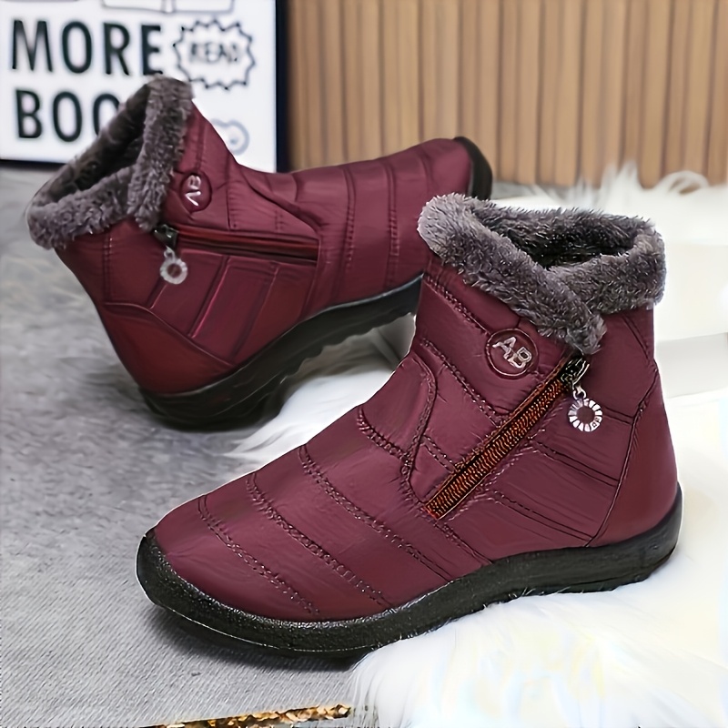 Women's Fleece Lined Side Zipper Winter Ankle Boots, Casual Wear