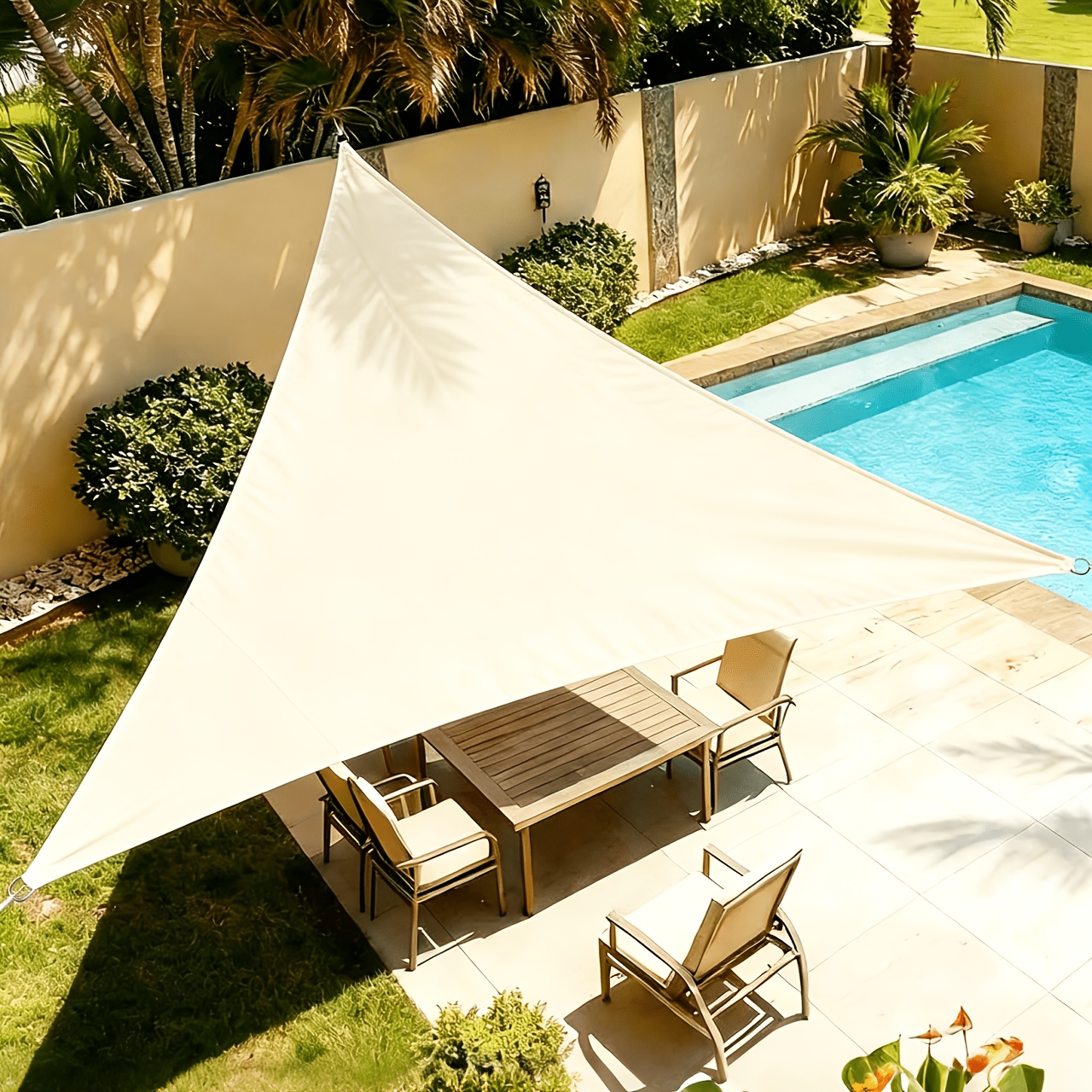 Image of 1pc Heavy Duty Triangle Sun Shade Sail - 95% Sunlight Block, For Patio Garden Backyard Pool Deck