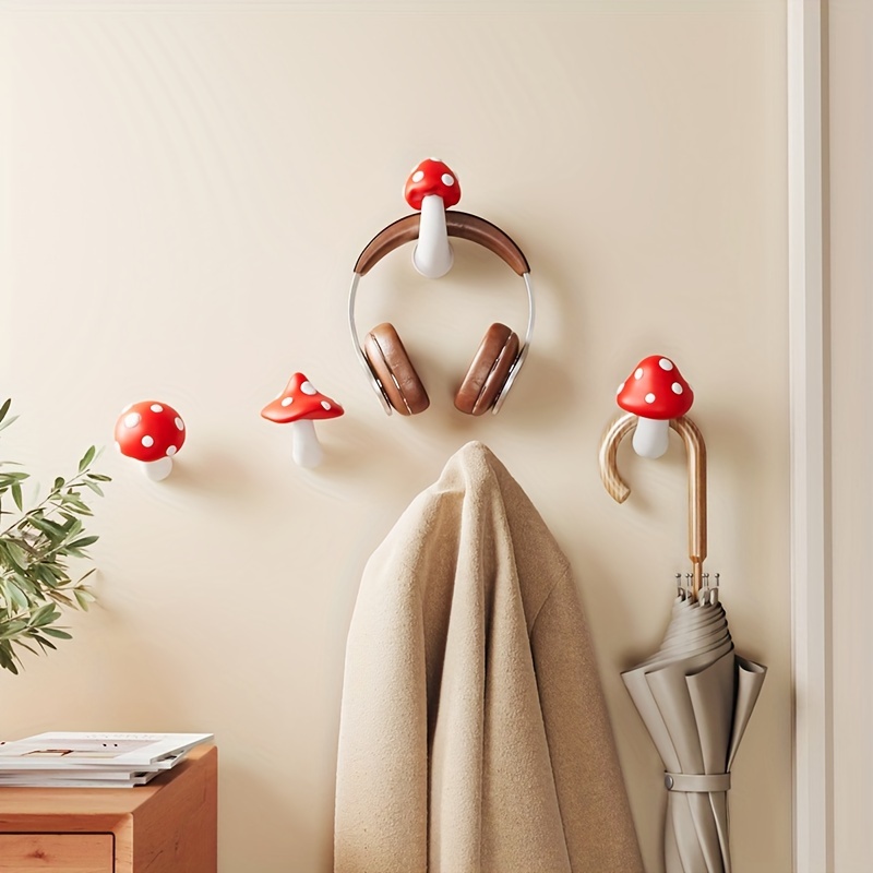 

Adorable Mushroom Wall Hooks - No-drill, Strong Adhesive For Entryway & Key Storage - Modern Resin Decor