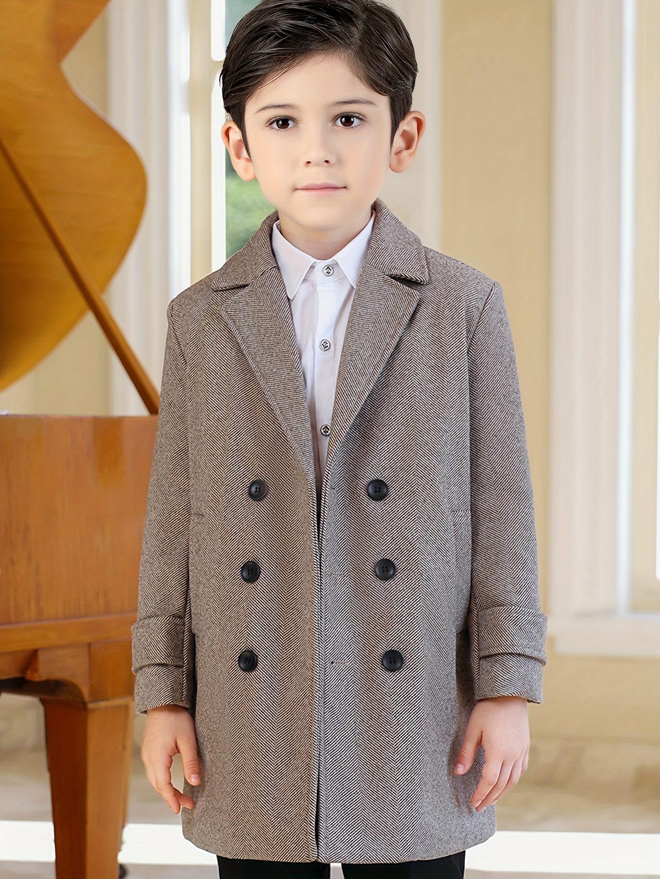 boys winter tweed coat thick warm collar jacket black Temu South