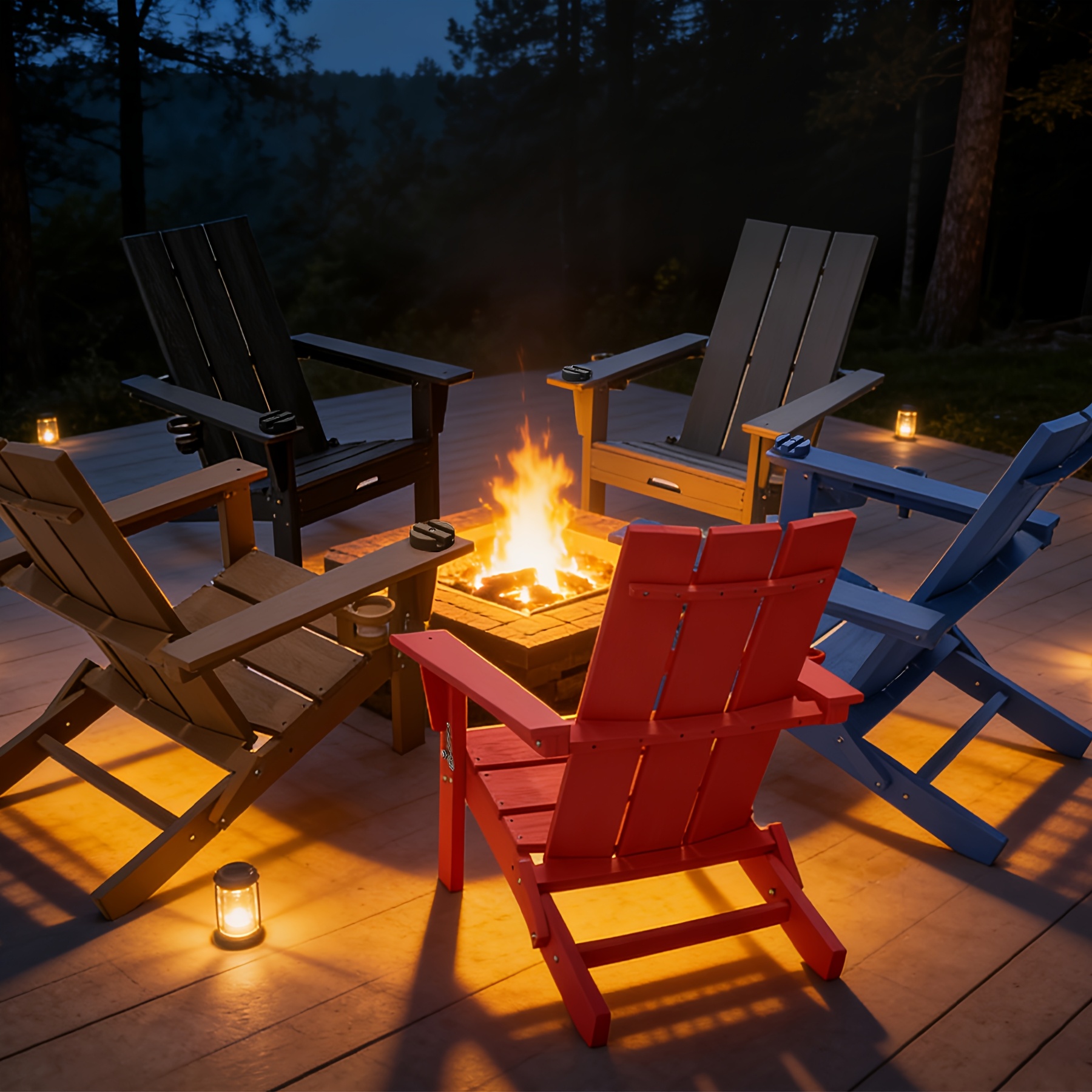 [Durable Outdoor Patio] Leasable 4pcs Folding Adirondack Chair Durable Oversized Ergonomic Plastic Outdoor Patio Furniture With Built-In Phone Holder And Cup Holder, Weather Resistant Fire Pit Chair For Patio Backyard, Deck