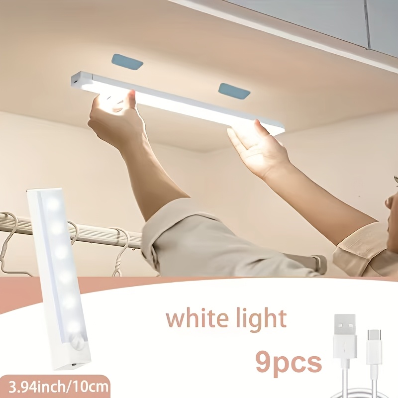 TEMU 12/9/6pcs Led Motion Sensor Lights, Usb Rechargeable, 3 Adjustable , Wireless Night Light For Bedroom, Staircase, Kitchen, Intelligent Offices