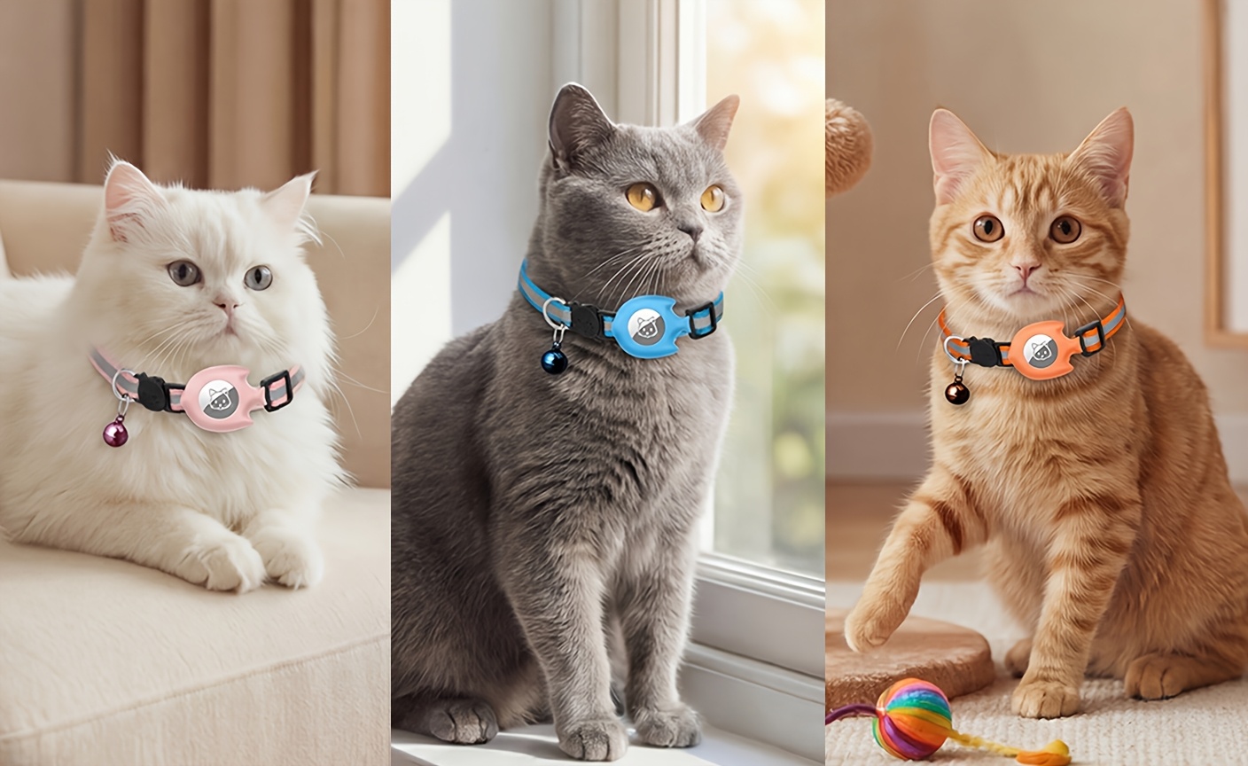 2pcs Cute Cat Collars, Fish-Shaped Holder Suitable for Airtag, Reflective, Breakaway, with Bell, Adjustable 17.78-30.48 cm, Safety Buckle, with Cat Collar Holder for Girl Boy Cats Pet Supplies, Gifts (Without Airtag), Without Battery