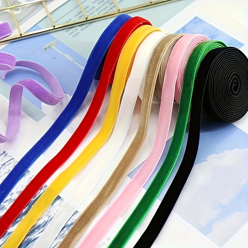 

1cm Wide 50 Yards Long Single-sided Velvet Ribbon With Ribbon Single-sided Flocking Ribbon Diy Collarbone Decoration Hair Accessories Vintage Flocking Ribbon