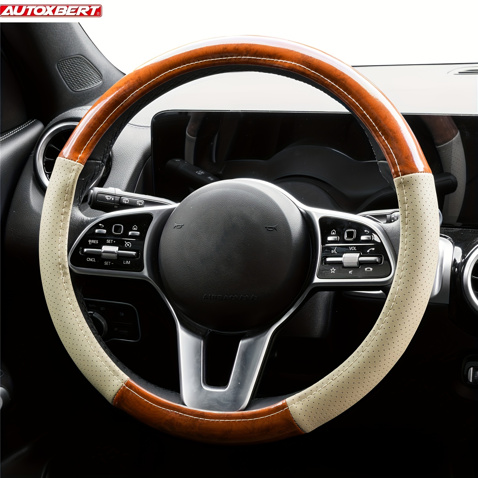 

Car Auto Steering Wheel Cover Wood Grain Mahogany Breathable Non-slip 38cm 15 Inch Universal Interior Car Accessories