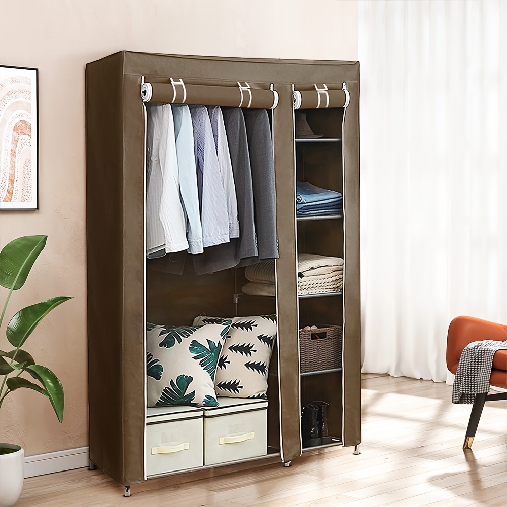 Fabric Wardrobe, Bedroom Clothing Storage Cabinet, Storage Rack With 1 Clothes Hanging Rod, Suitable For Home, Dormitory Or Rental House, 178 X 110 X 45cm, Brown, Portable Closets