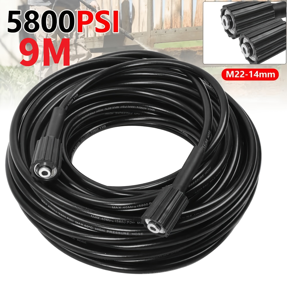 TEMU 29.52ft 5800psi High Pressure Washer Hose Black High Tensile Non-marking, Durable Rubber Material, 22mm Internal Thread Diameter, Perfect For