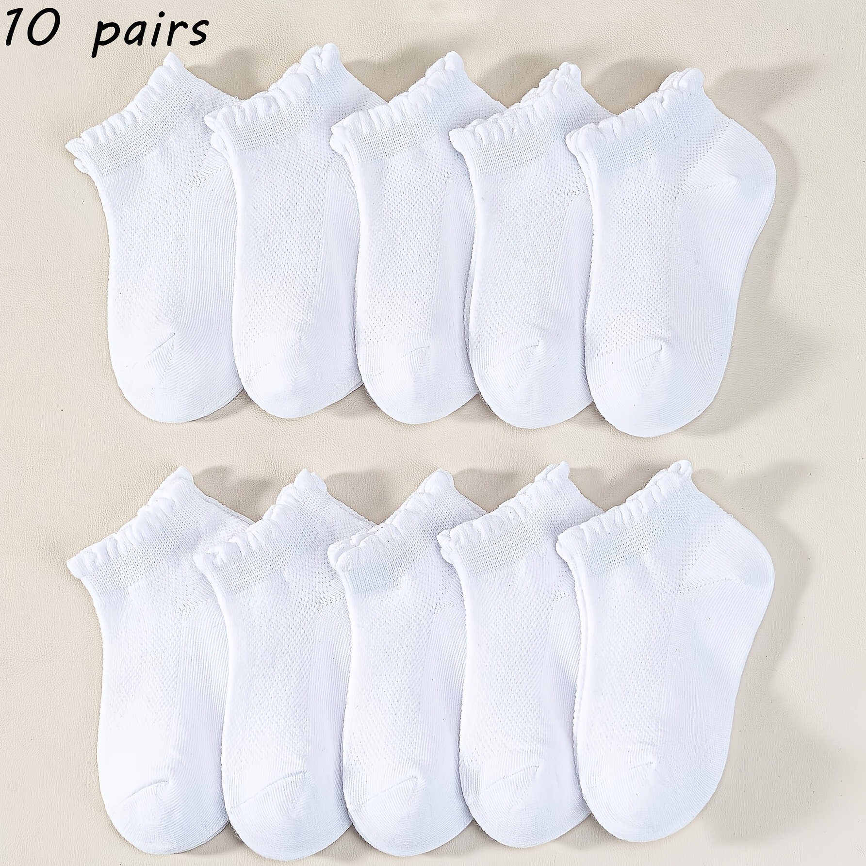 Image of 10 Pairs Sweet Ankle Socks For Kids, White Breathable And Comfortable, Cuffs For Everyday/school Outfits/uniforms