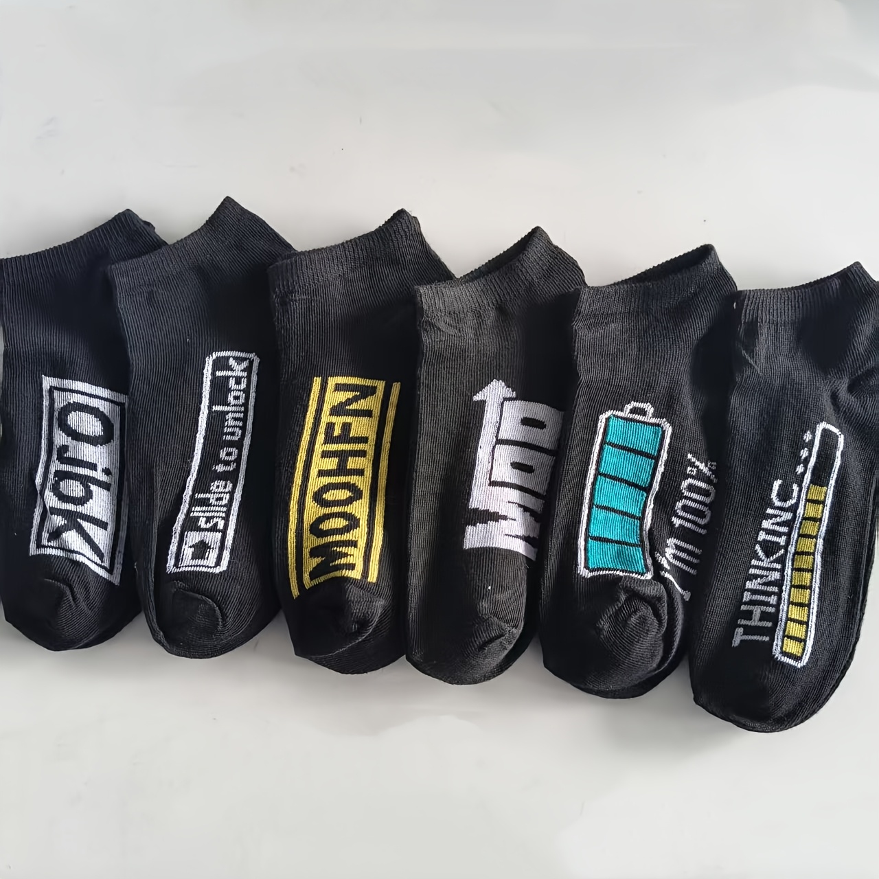 E-shop 6 Paar Herren-Knöchelsocken mit Buchstaben-Print, leichte atmungsaktive Sport- Freizeitsocken für Frühling/Sommer, geeignet für Arbeitswege,