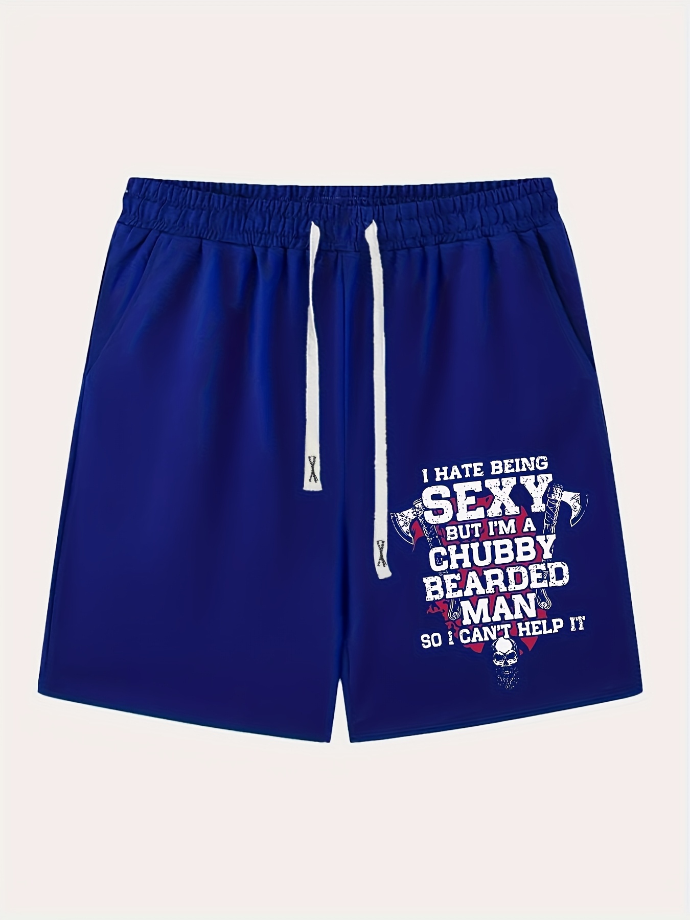 Men's Plus Size Graphic Print Casual Shorts - Bold Lettering & Edgy Design, Elastic Drawstring Waistband, Regular Fit, Hand Wash Only, Everyday Clothing, Streetwear Style, Nontransparent Fabric, PLUS SIZE