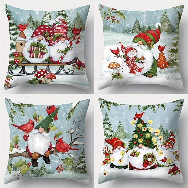 

4pcs Christmas Cushion Covers, , Printed Polyester Decorative Pillowcases , , Red & For Sofa Decor - 17.7x17.7 ( Inserts Not Included)