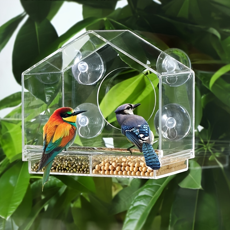 

1pc Window Bird Feeder For Outside, Clear Wild Bird Feeder With Strong Suction Cups, Transparent Bird Feeder, Window Bird House Garden Decoration