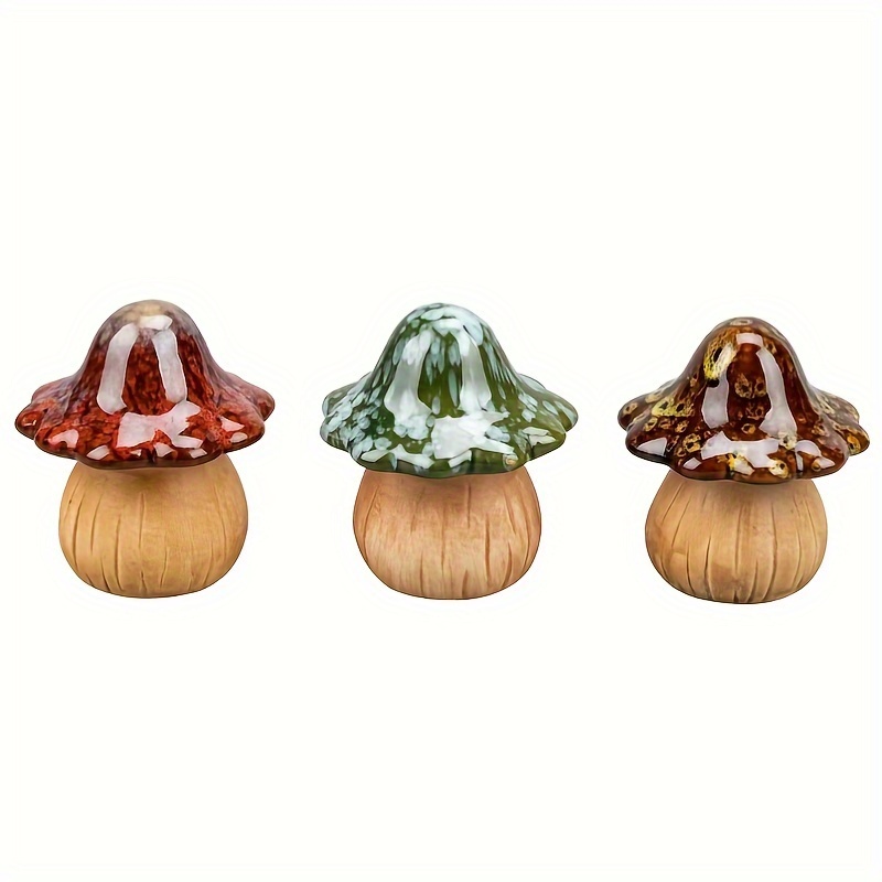 Image of 3 Creative Ceramic Mushroom Sculptures, Suitable For Indoor/outdoor Garden Decoration - Home Decor And Ceramic Craft Ornaments