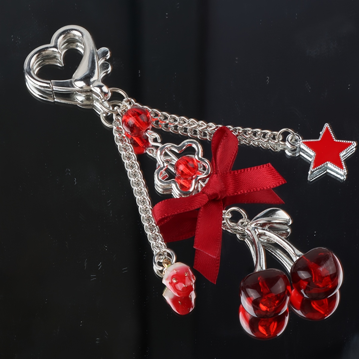 

1pc Alloy Star-shaped Keychain With Beads And Bow, Ladies Fashion Accessory, Single Piece, Cute Keychain Accessories