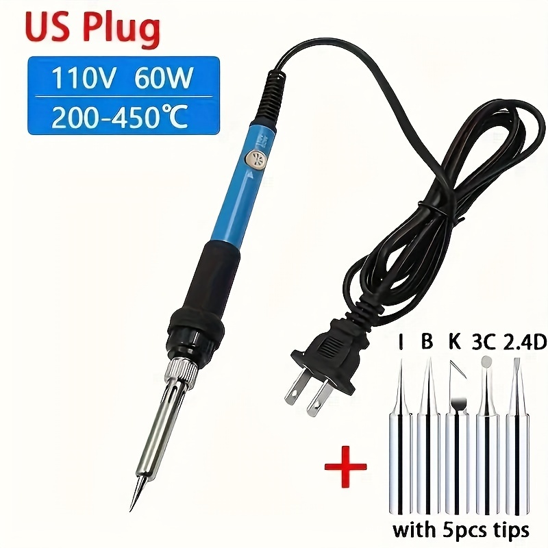 

2-in-1 60w Electric Soldering Iron 110v 200-450°c Adjustable Temperature Welding Solder Rework Station Heat Pencil Tips Repair Tool Soldering Iron Kits With 5pcs Soldering Iron Tips