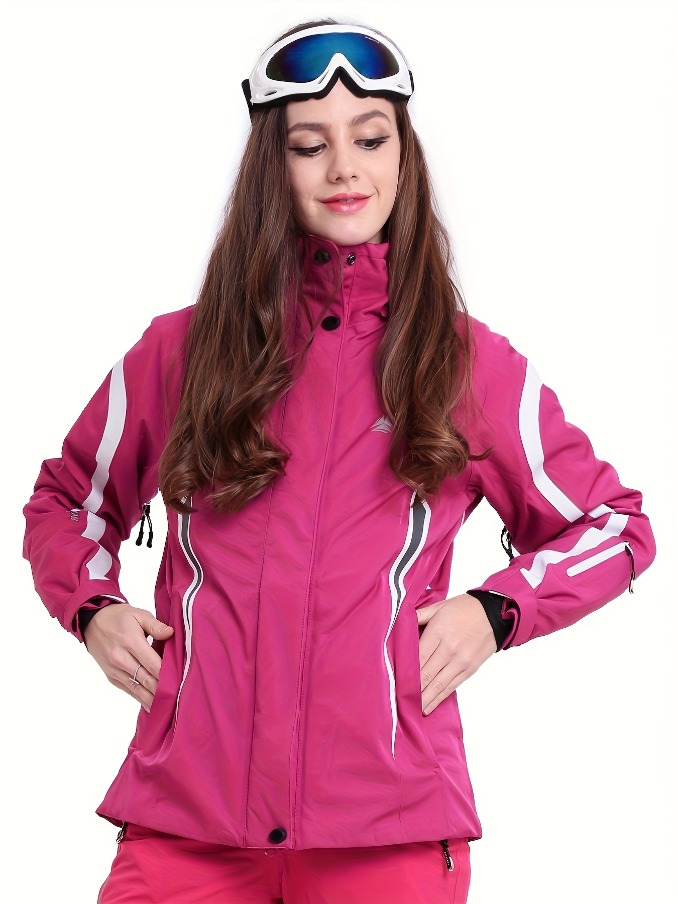 womens windproof high quality ski jacket   winter coat with hood long sleeves zippered pockets turquoise ski suit for alpine snowboarding rfsl4517g cold weather gear alpine apparel durable outdoor wear