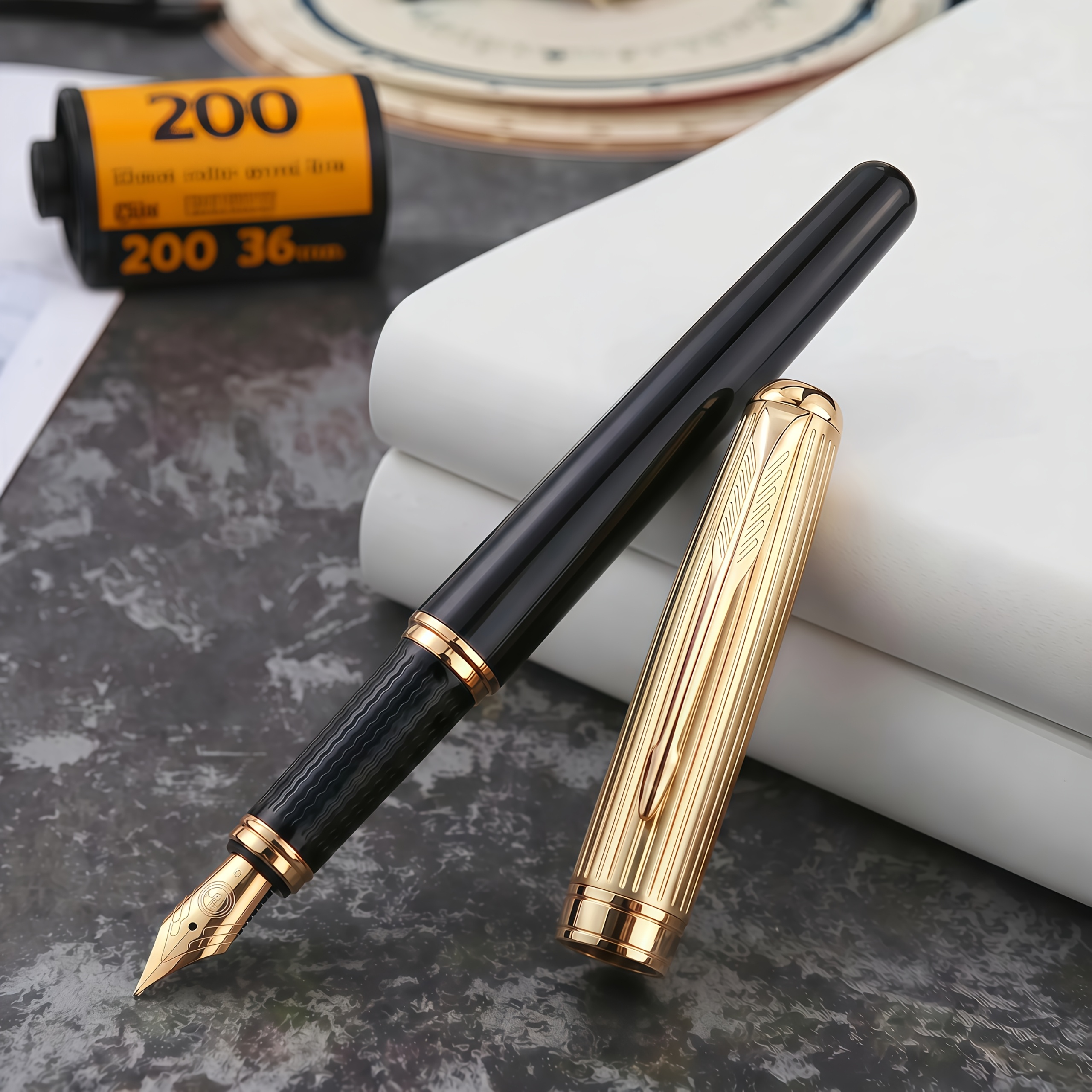 TEMU 1 stylo décoratif doré de luxe, corps de stylo en métal brillant avec pointe de 0,5 mm, stylo de d'affaires haut de gamme, convient pour , , ,