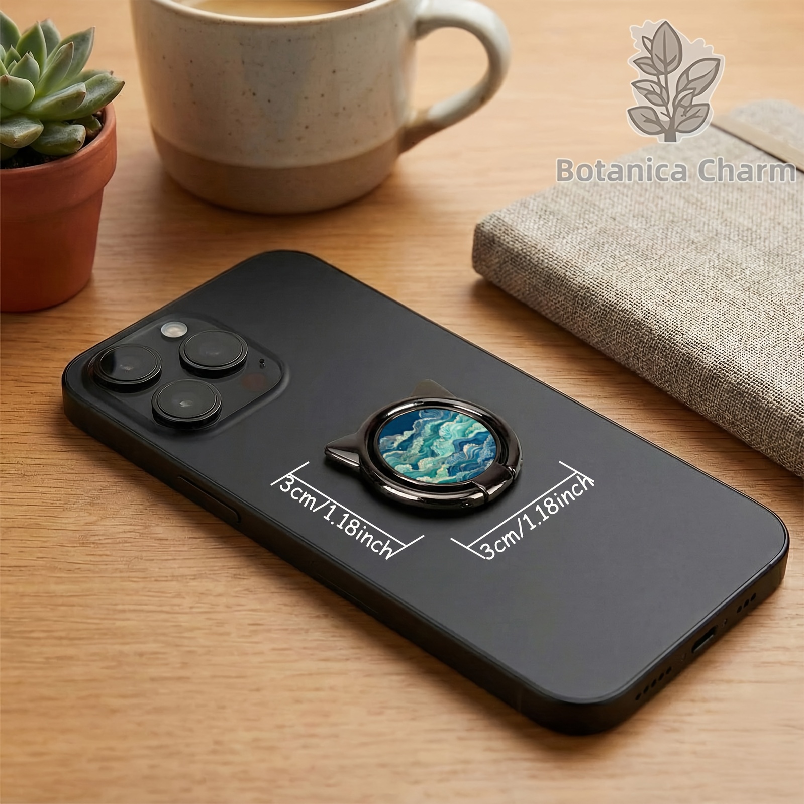 Cat Ear Shaped Cyan Wave Pattern Phone Ring Holder