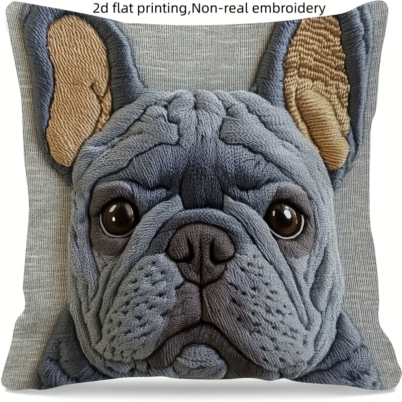 TEMU 2d Flat Printing1pcs French Bulldog Pattern Printed Pillowcase, Non-real Embroidery, Suitable For Decoration In Farmhouses Cars Offices Living
