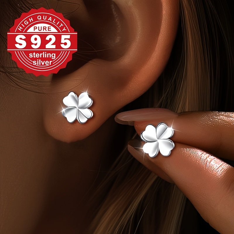 Image of 925 Sterling Silver Clover Earrings For Women – Classic & Hypoallergenic Studs | Simple Versatile Design | Shiny Everyday Jewelry Gift
