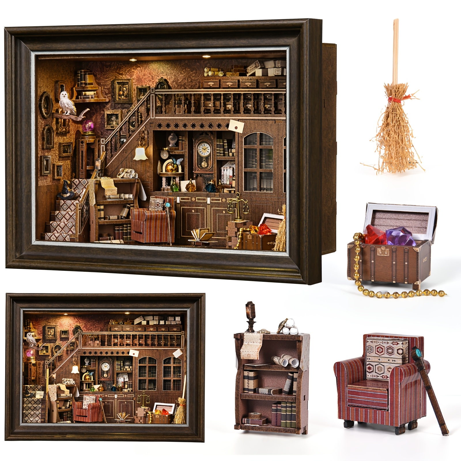 TEMU 3d Jigsaw Puzzles, Diy Dollhouses, 3d Wooden Book Corners, Miniature Book Corner Kits, Dollhouse Figurines, Hand-assembled, Miniature Houses,