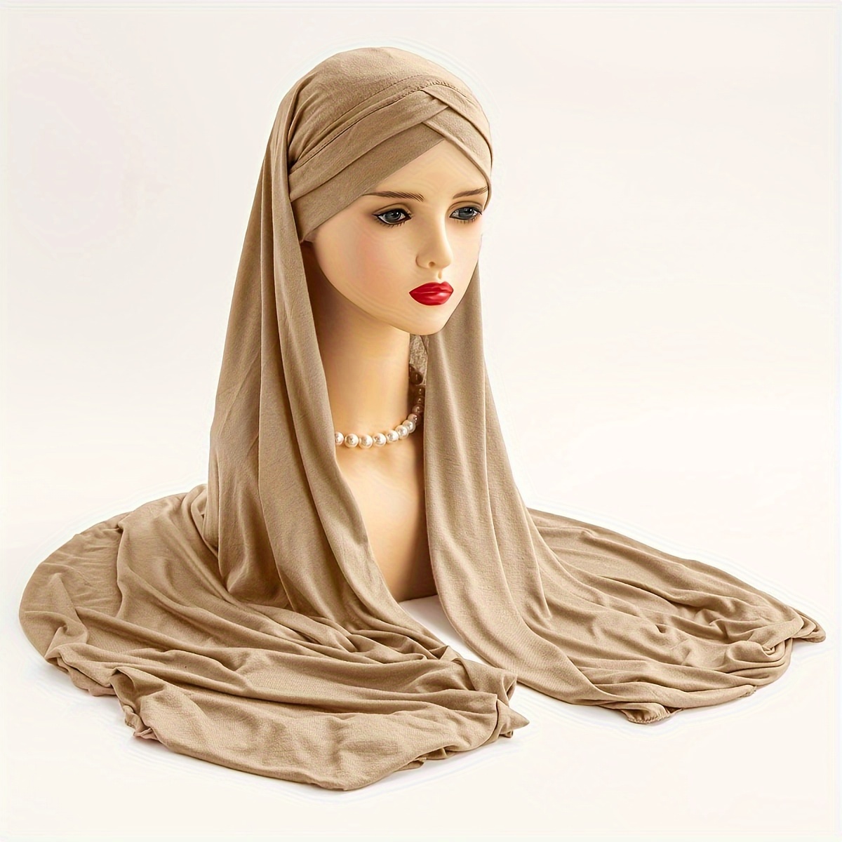 

Solid Color Forehead Cross Instant Hijab Elegant Thin Breathable Head Wrap Women's Classic Sunscreen Elastic Bandana