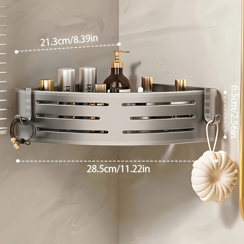 E-shop Eck-Duschregal mit Haken, Aluminium Duschorganizer ohne Bohren, geeignet für Bad und Küche, selbstklebendes Wandregal, rostbeständiger