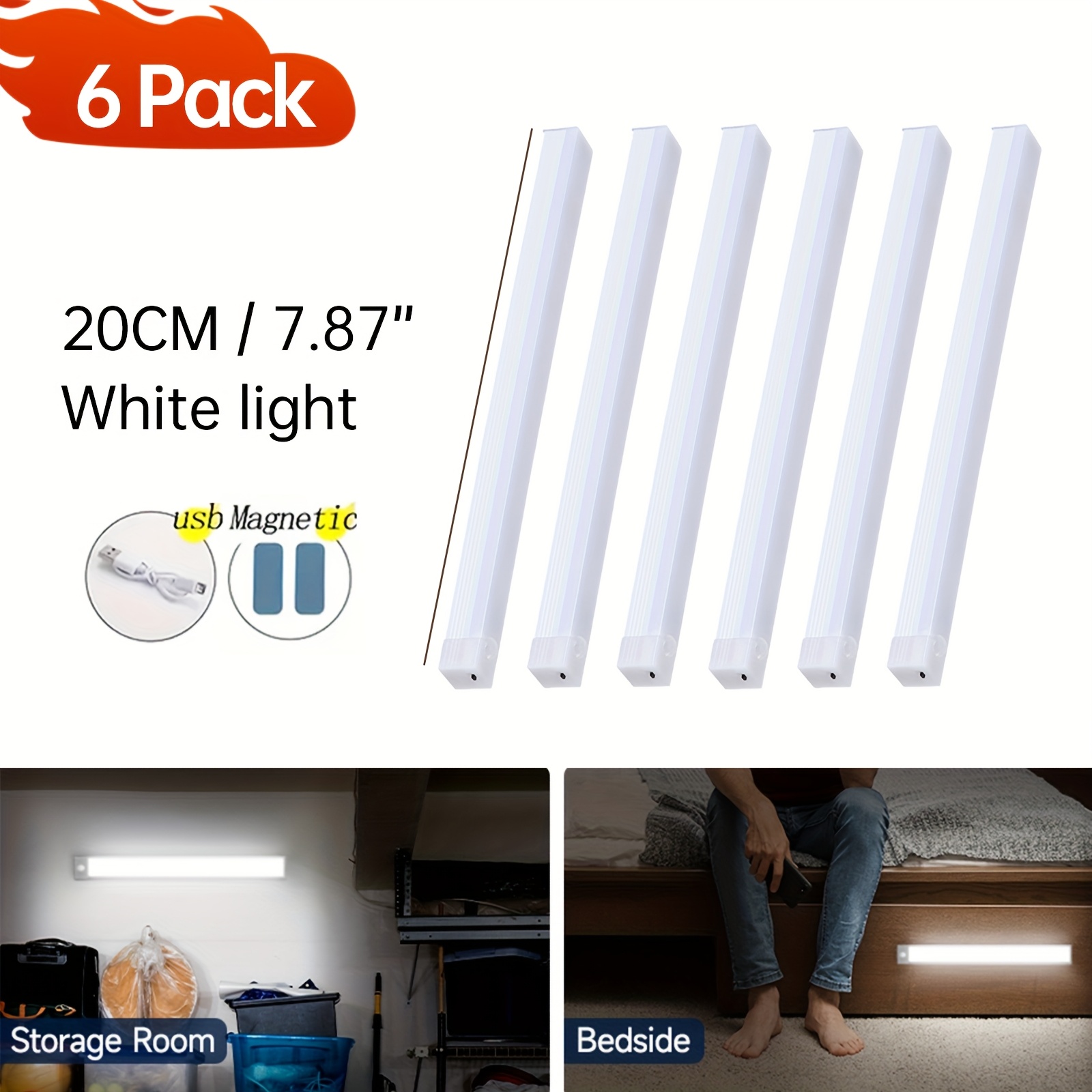 6-Pack LED Motion Sensor Lights, USB Rechargeable Under Cabinet Lights