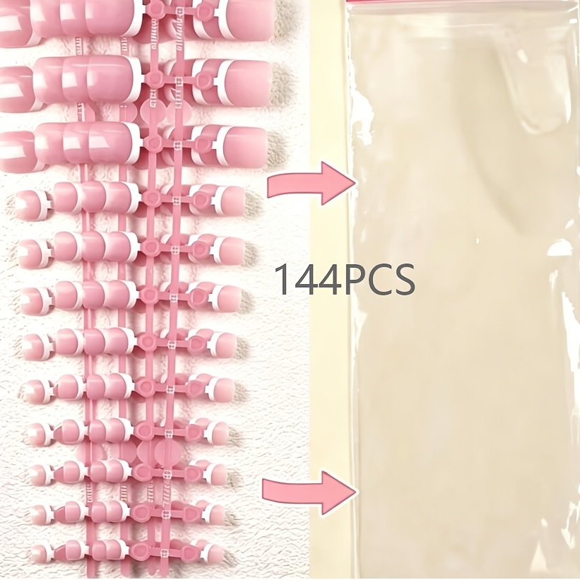 TEMU 144pcs Premium Glossy Fake Toenails Press-on Style Nail Set Short Square White French Edge Nude Pink Fake Toenails Multiple Sizes Reusable Fake