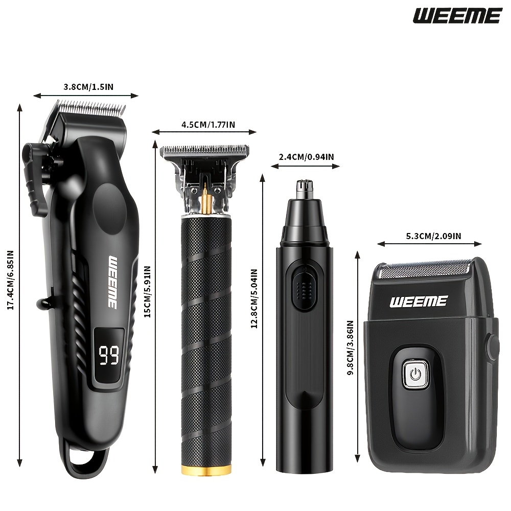 WEEME 4pcs/3pcs/1pc Cordless Men' Hair Clippers & Beard Trimmer with Electric Shaver & Nose Trimmer - Rechargeable Professional Hair Cutting System Suitable for Traveling, Home Use, Gift for Dad, Husband, Birthday/Christmas Present.
