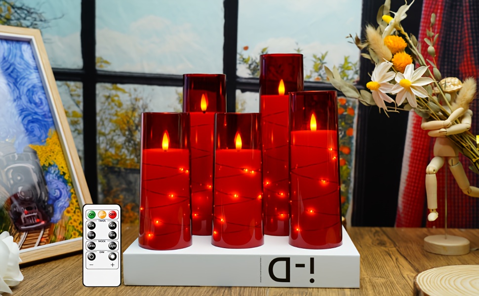  5 led flameless candles d2 3 5 battery powered candles flickering led cylindrical candles with embedded star string acrylic led cylindrical candles with remote control and timer suitable for home decoration valentines day gifts wedding decoration a romantic atmosphere for valentines day details 1