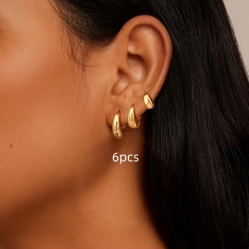 Image of 6pcs Golden Bean Copper Ear Easy Temperament Niche Stud Ear Bone Clip Classic Earrings Women's Versatile, Suitable For Wedding Banquets, , Music Festivals, Holiday Gifts, Daily Wear