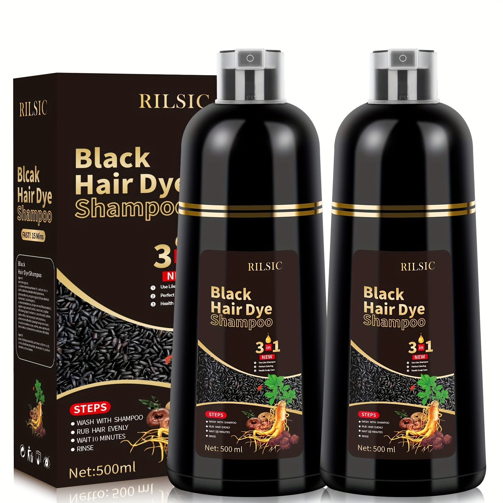 Hair Dye Shampoo For Grey Hair, 500ML Herbal Natural Hair Dye 3 In 1, Instant Hair Colour Shampoo, Hair Shampoo, Hair Dye Hair Color Shampoo Coloring In Minutes For Women Men - Image 6